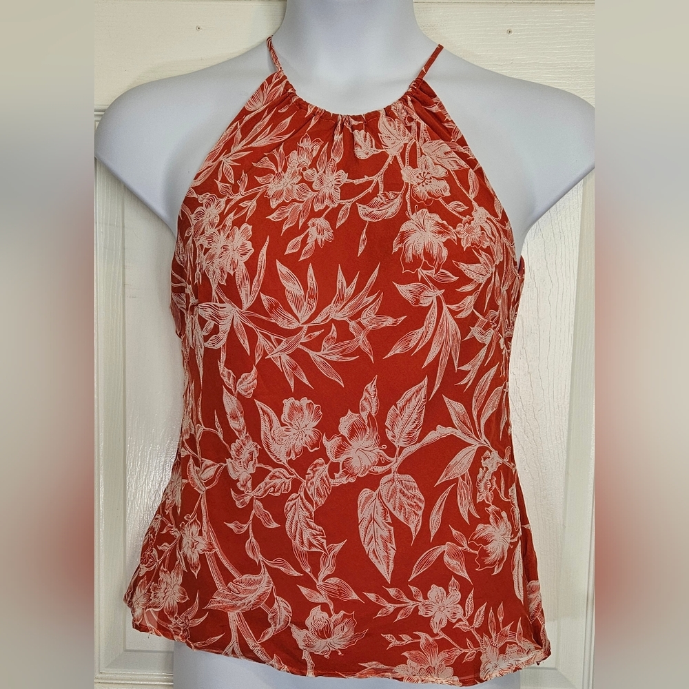 Ann Taylor, halter top, floral, lined, side zip, blouse.  Size 8